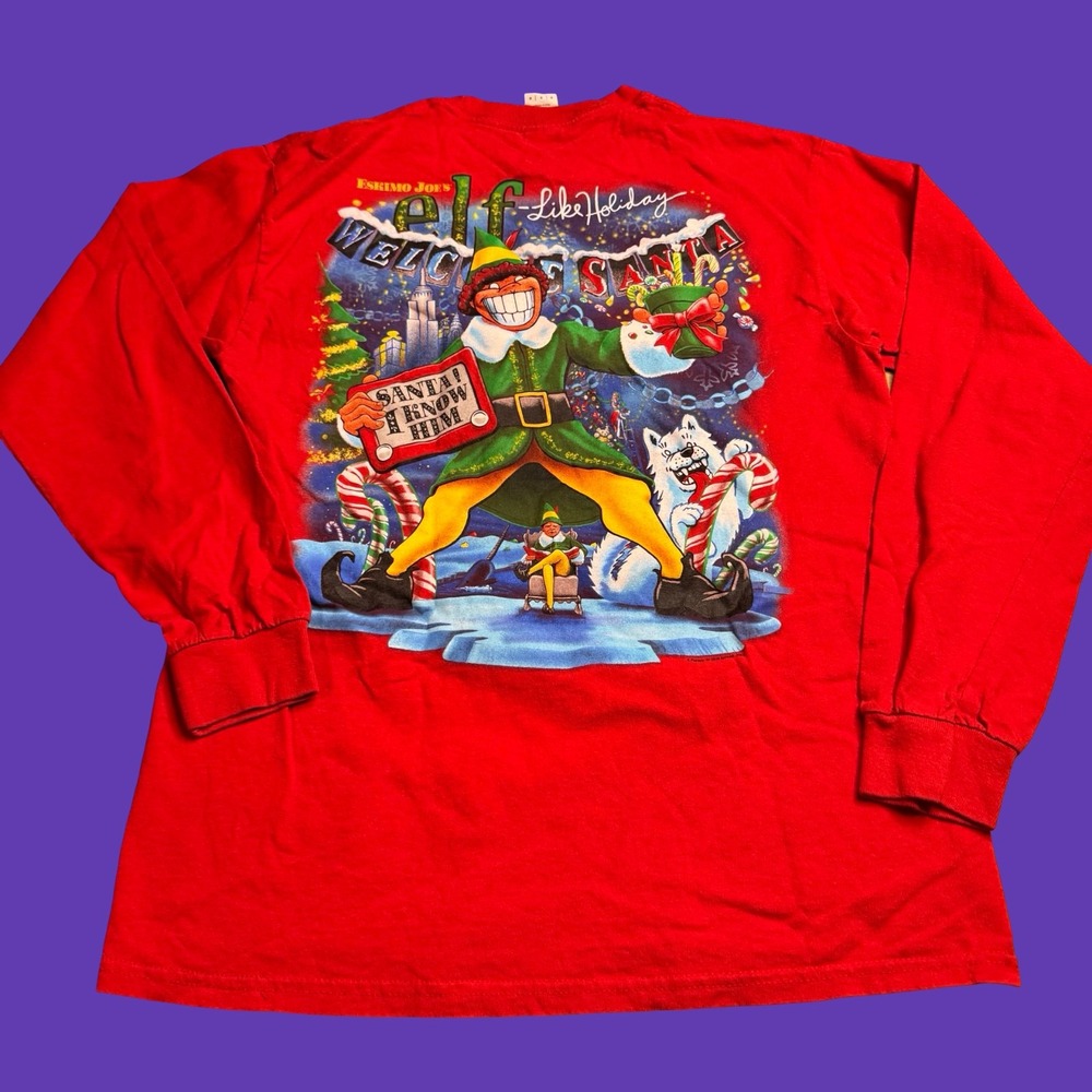 Eskimo Joes Mens M Santa Workshop Elf Shirt Christmas Holiday Red Long Sleeve